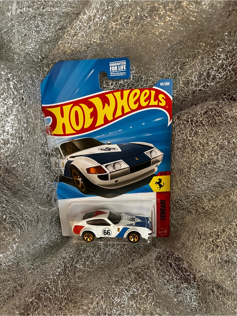 NWT: Limited Edition Ferrari White and Blue Hot Wheels Die-Cast Race Car